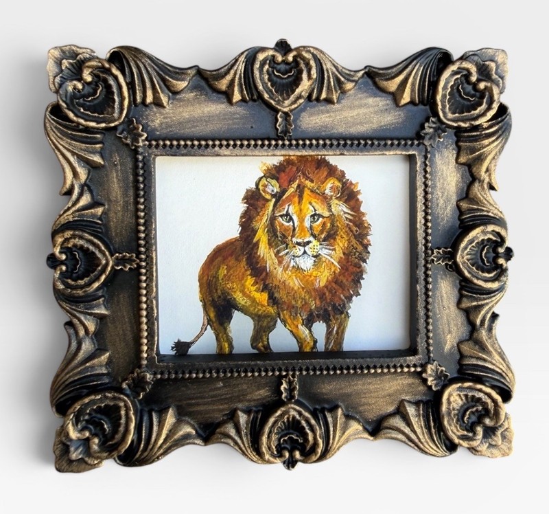 Lion mini animal print of original painting • vintage style ornate frame
