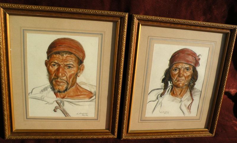 Louis Endres 1896-1989 PAIR Moroccan watercolor paintings US Orientalist artist gallery