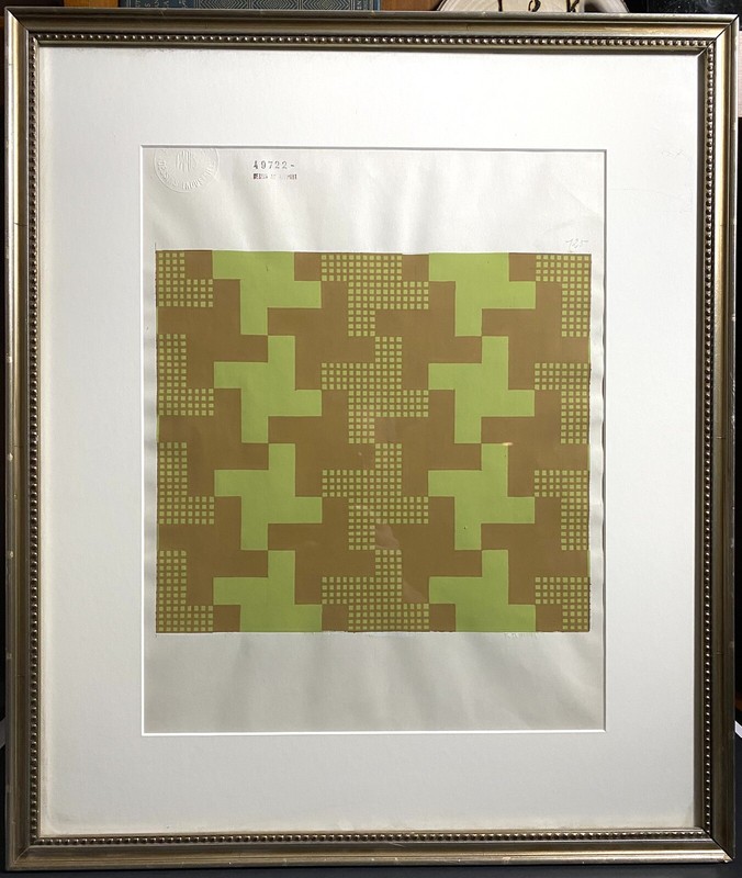 Rare Large French Arthur Litt Fabric Design Gouache on Paper Framed 20th Century