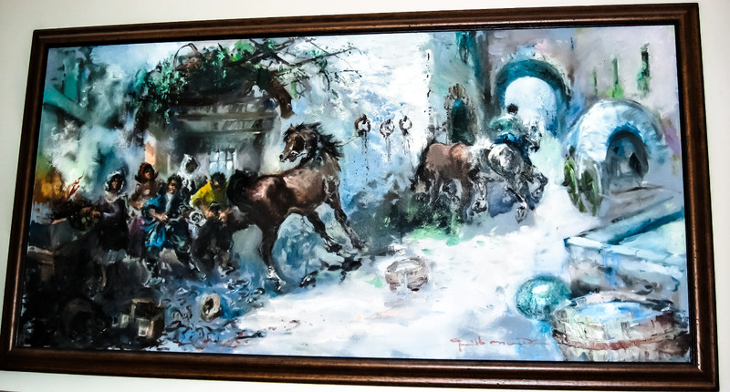 Vintage Giovanni Guidotti Oil On Canvas Italian Market Place Lg 26X50 Framed Si