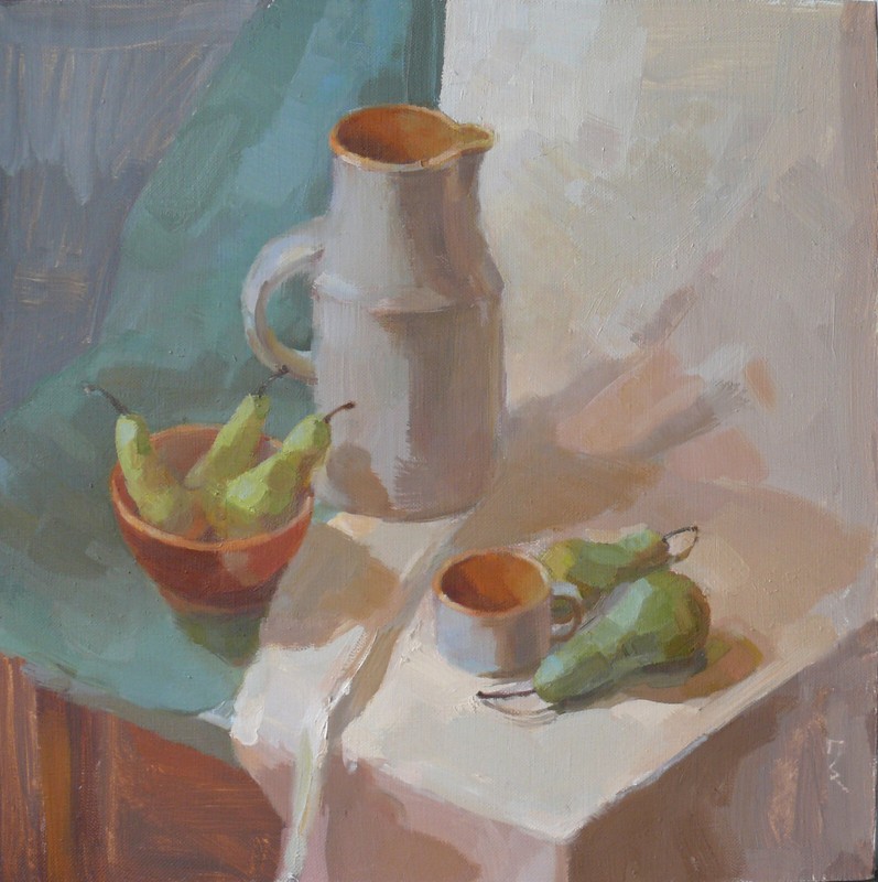 Original Oil Painting On Canvas Still Life Fruit Pears Signed 16″х16″