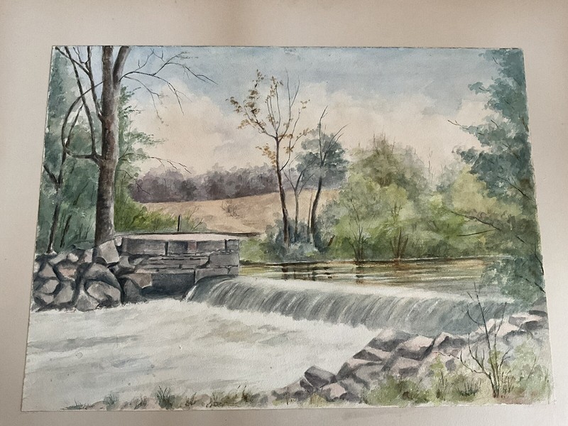 original watercolor River & Waterfall country scenery New England circa 1880’s gallery