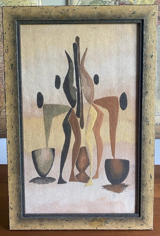 Vintage Mid Century Abstract Sand Painting 14.5” x 21.75”