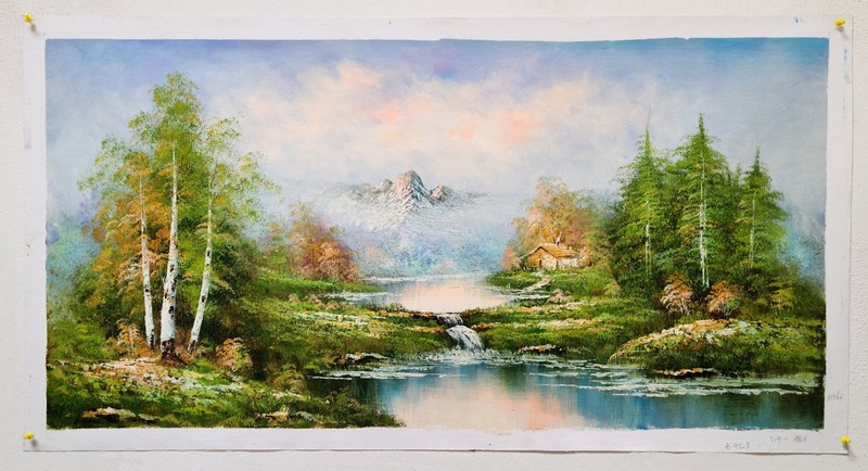 Mountain Landscape #BGL3, 24x48, 100% Hand Painted Oil Painting on Canvas gallery