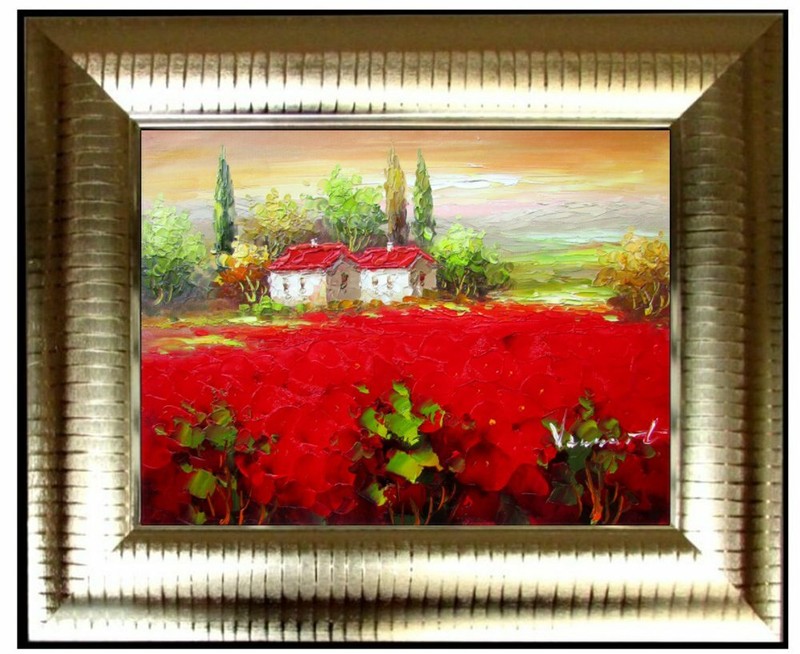 Framed Quality Hand Painted Oil Painting, Tuscany Field with Poppies 4, 12x16in