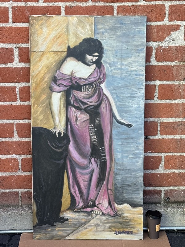 JO EDWARDS ANTIQUE FIGURATIVE WOMAN MODERN IMPRESSIONIST OIL PAINTING VINTAGE 69 gallery
