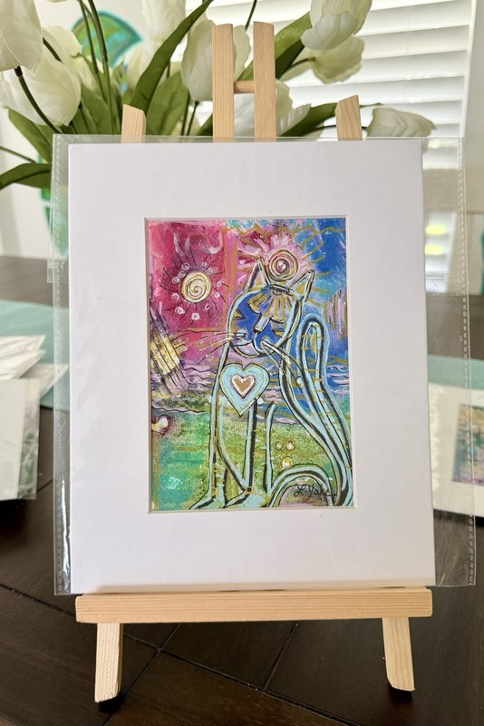 Abstract Cat Outsider Graffiti Art Original Painting 8x10 Matted Linda Yake gallery