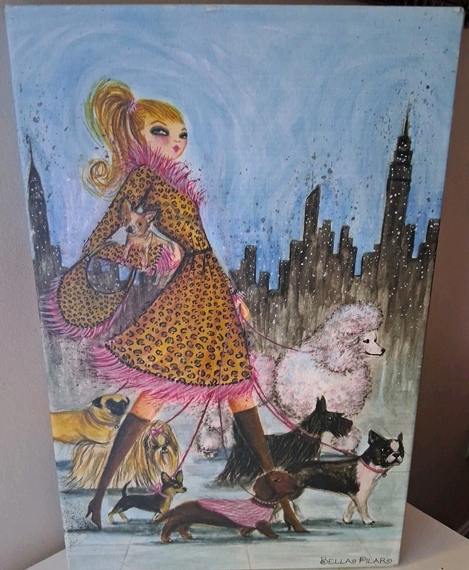 Bella Pilar Wall Art “Dogwalker» Canvas Painting 18″x 12″ RARE