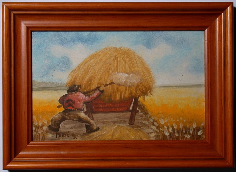 Stefica Miric-Katalenic (Croatia XX century) Farmer at Hay Wagon Naive.