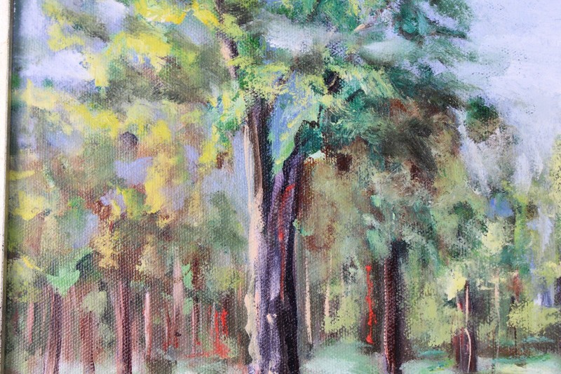 Vintage Couple In The Woods Landscape Oil Painting On Canvas Signed Illegible gallery