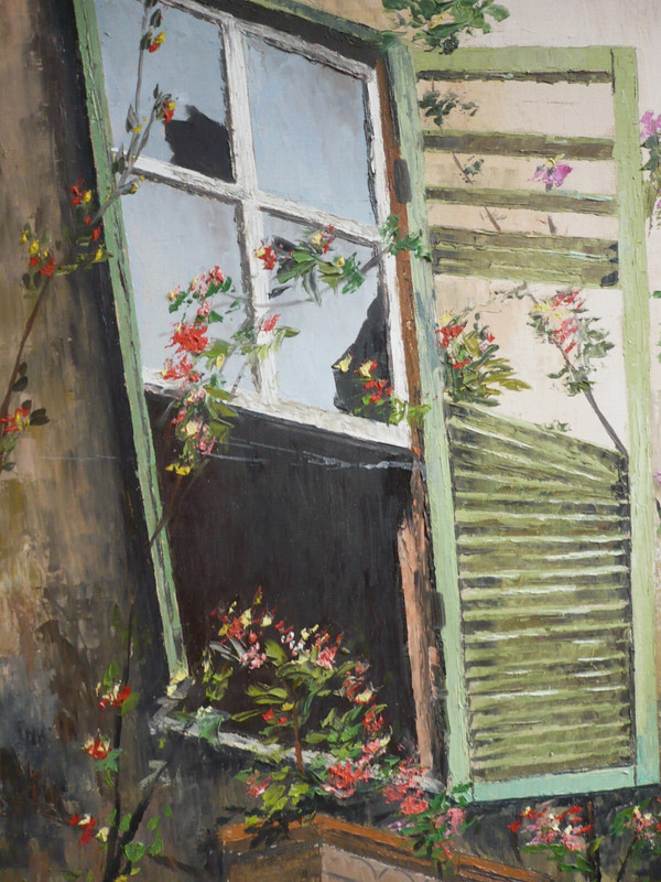 BRAZIL Brazilian VINTAGE FOLK ART, SIGNED OIL PAINTING, GARDEN WINDOW MODERN gallery