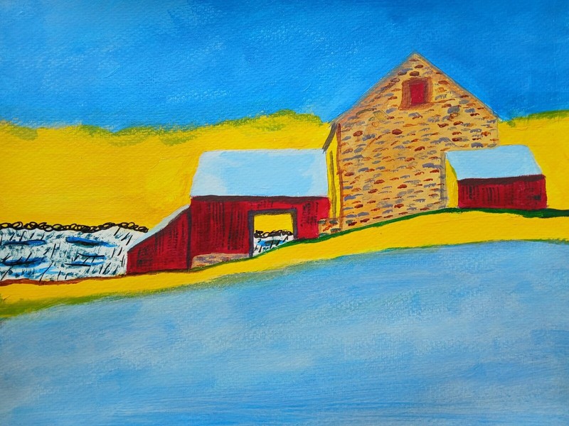 Impressionism 11X14 Snowy Farm Handmade Signed Colorful ART Painting
