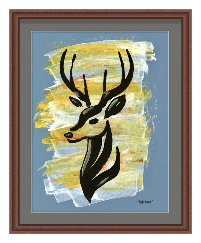 Atherton 9×12 Original Abstract Deer hunter Painting «Yellow Buck» signed