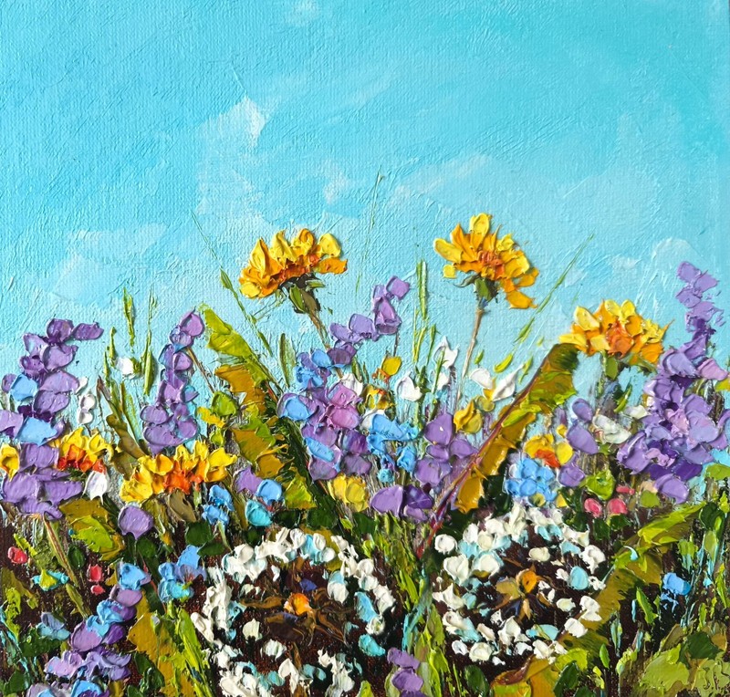 Flower Original Oil Painting Dandelions Impasto Art Canvas Board 20x20cm Signed