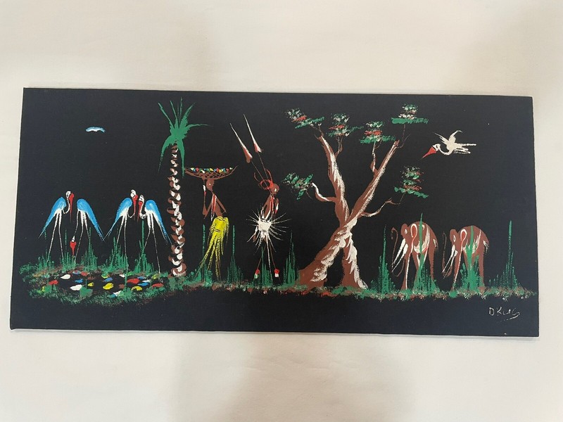 Vintage Original Watercolor African Artworks Africa Décor Dancers Elephants 50’s