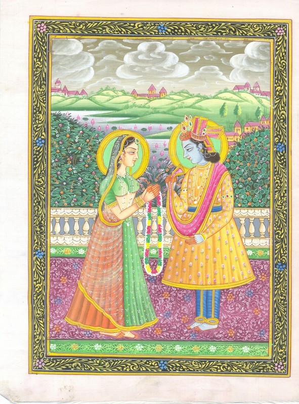 Radha Krishna Painting Love Symbol Handmade Hindu Religious God And Goddess Art