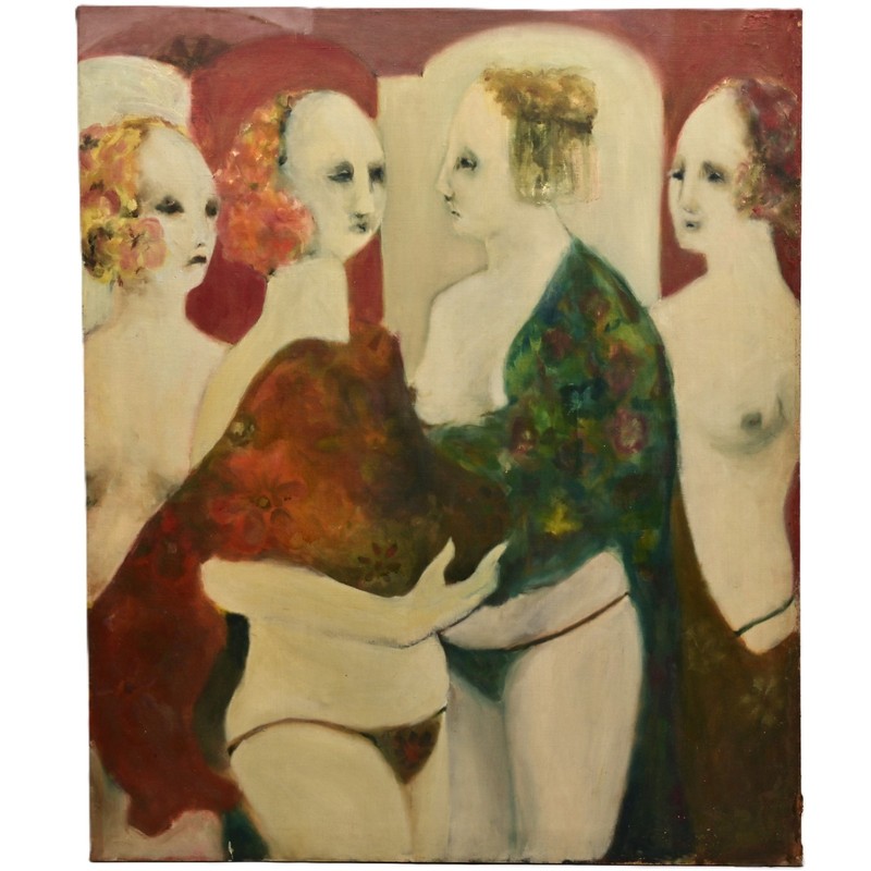 FREDERICK SPRAGUE Original Vintage Signed Female Figures Portrait Oil Painting