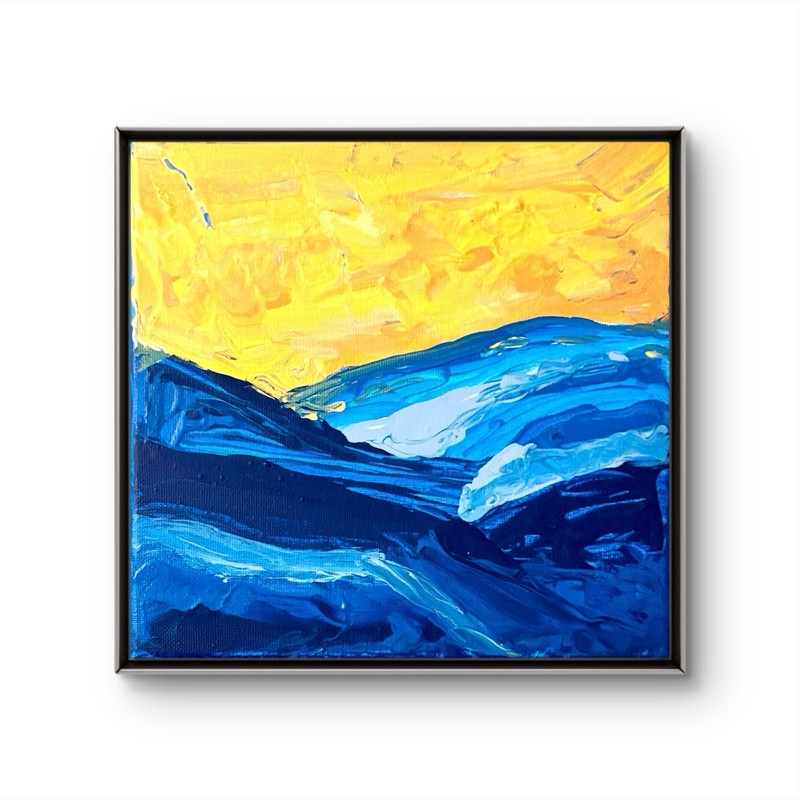 XIN XIN ART 8X8 GOLDEN SUNSET OCEAN BLUE WAVE COASTAL SEASCAPE CANVAS ORIGINAL