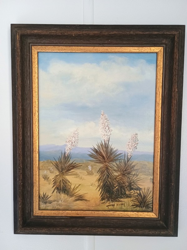 Original Oil on Board Desert Scene Signed George Shirley Texas 15×12″ RTH