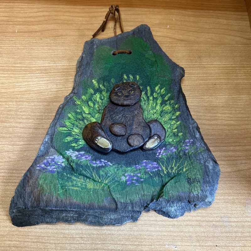 Hand Painted Slate Wall Decor 3D Bear By Barbara Ruth