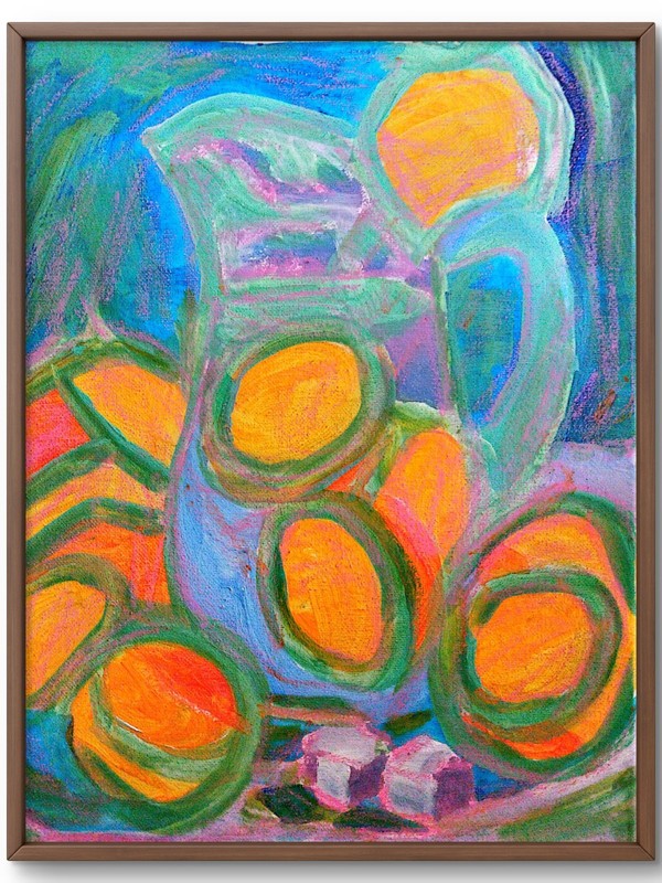 Pitcher and Oranges Contemporary Original Signed Wall Art Acrylic 11×14 BACH