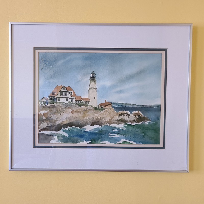 Portland Head Lighthouse ON Cliff» Watercolor Signed By Artist Cathy BRYAN ’89