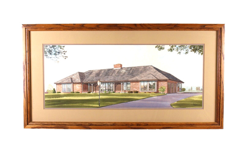 Vintage Architectural Homestead Watercolor Painting Signed Buzz Brandt