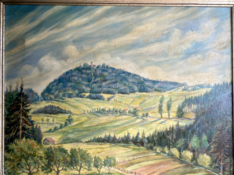 ::OIL PAINTING LANDSCAPE CASTLE CASTLE WHO KNOWS THE PLACE? SIGNED FRAME 1948 gallery