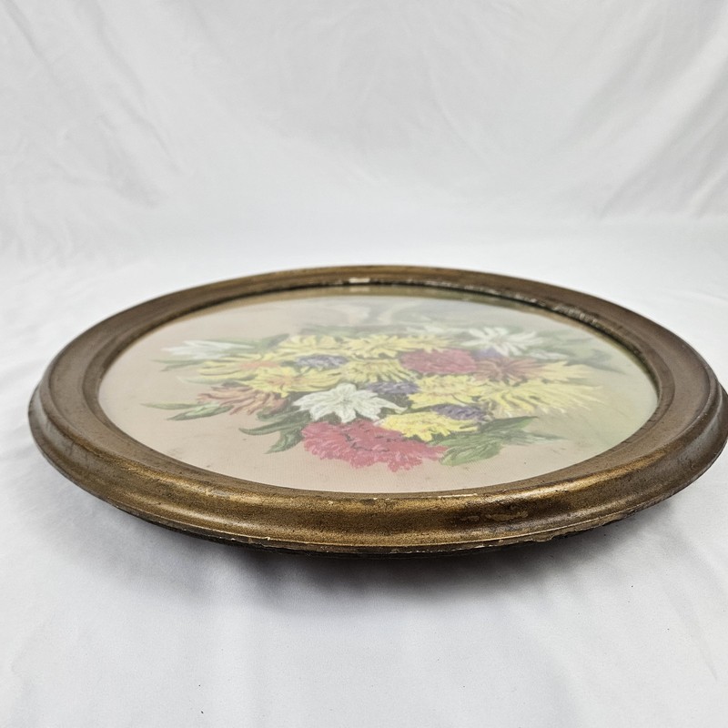 Vintage Floral Pastel Still Life Painting Oval Wood Framed Victorian Signed gallery