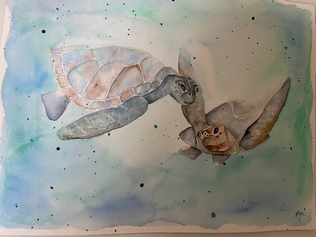 Hand made Watercolor paper Painting 10″ x 14″ Sea turtles