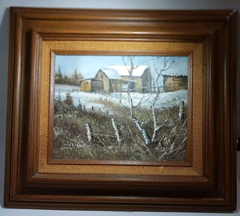 Original Oil On Canvas-Barn Landscape Painting-Framed Art Decor-Vtg-J. Medina