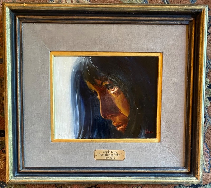 Gerald Farm Original Oil on Panel «Wondering Why»