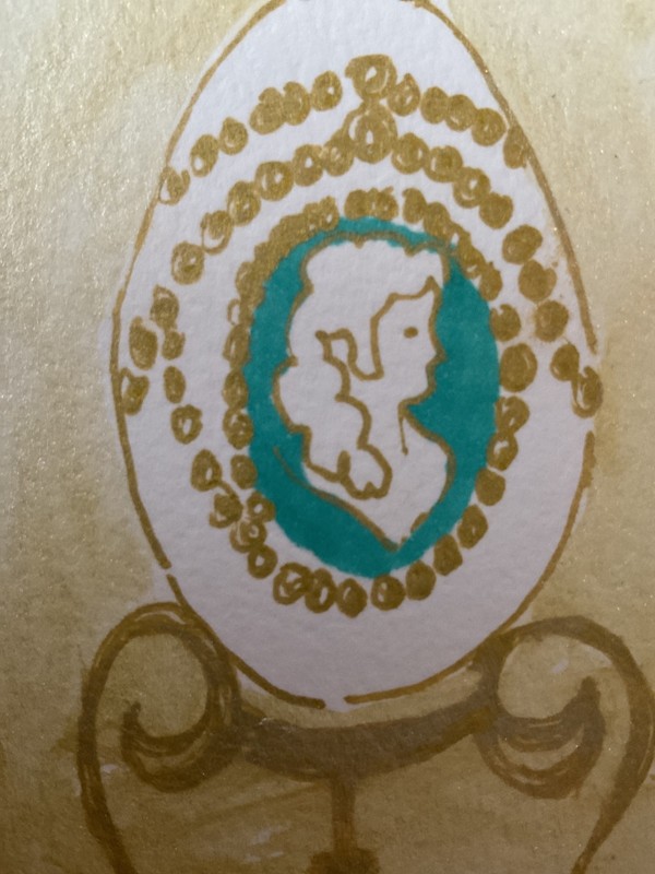 ACEO watercolor art by PJ, art card 2.5 x 3.5: Fabergé style egg.