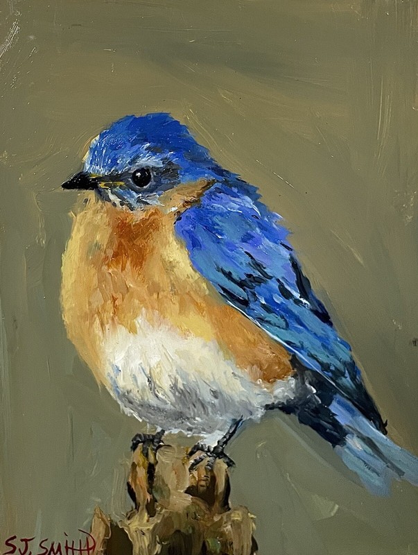 Blue Bird/oil Painting Original/ Daily Painting/ Bird Watching
