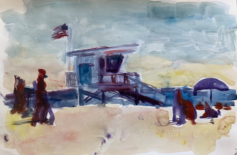 Zuma Beach Lifeguard tower Plein Air Impressionism Landscape John Kilduff