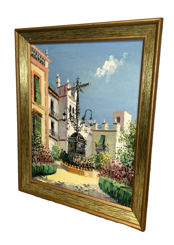 VTG Moreno Impressionist Seville Architecture Canvas Framed 17.25”x 21.25” 1of3 gallery
