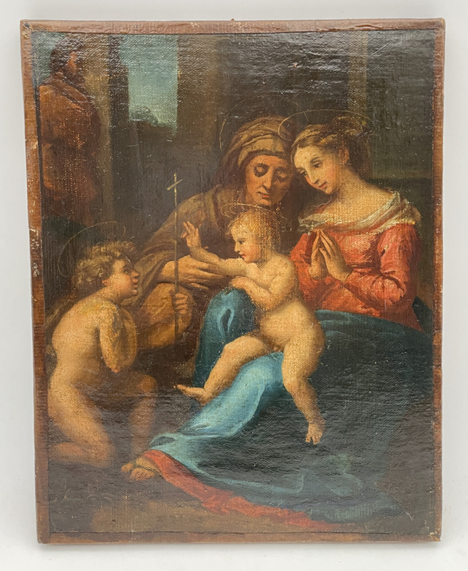 18thC The Holy Family Madonna Divine Love St John Baptist After RAPHAEL Oil