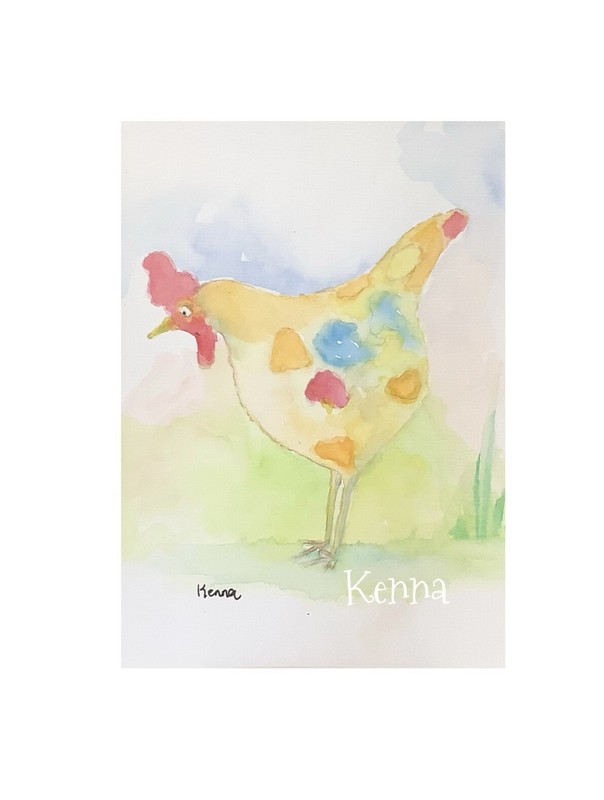Painting Original By Kenna Watercolour Chicken Unframed 12X 16cm