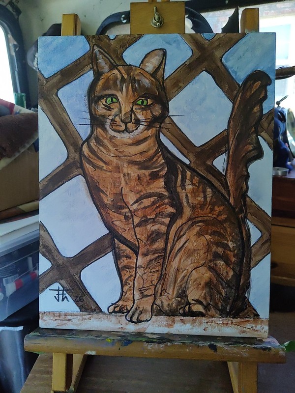 JOHN ART STUDIO Table Cat 14x11 Original Expressionism Art Collectable 0003 gallery