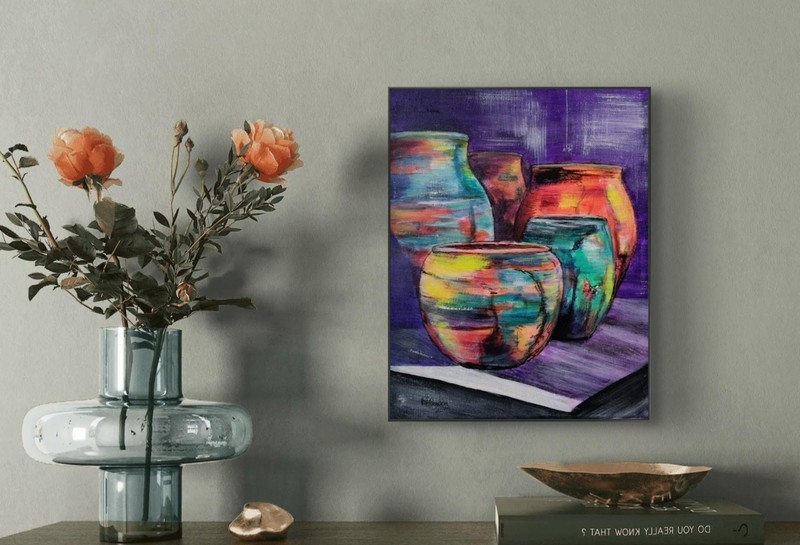 Original Expressionism 8 x 10 Ceramic Pots Acrylic Canvas Wall Painting gallery