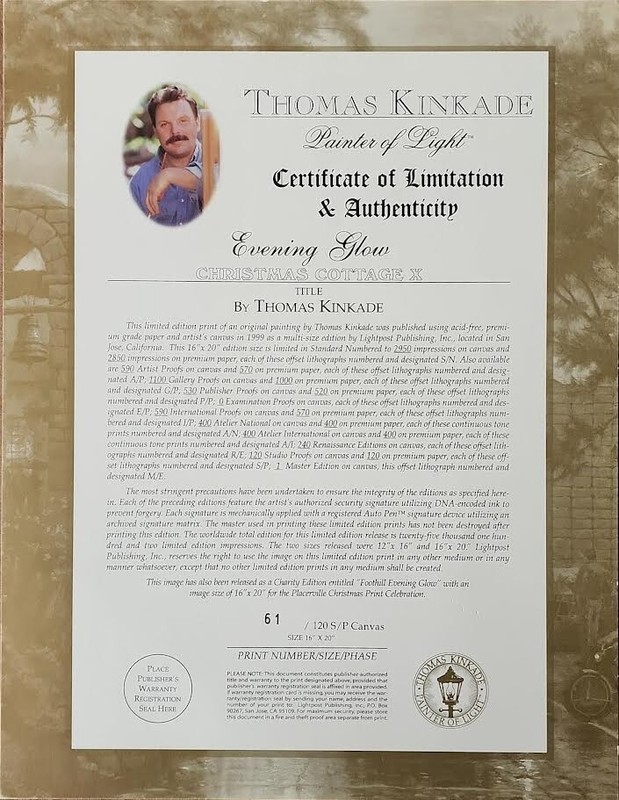 Thomas Kinkade Evening Glow 16x20 Studio Proof ~ Hand Sketched on Back of Canvas gallery