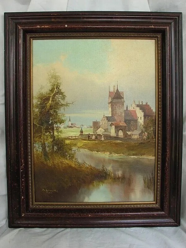 OIL PAINTING *CASTLE* ROTHENBURG TAUBER BAVARIA c.1920