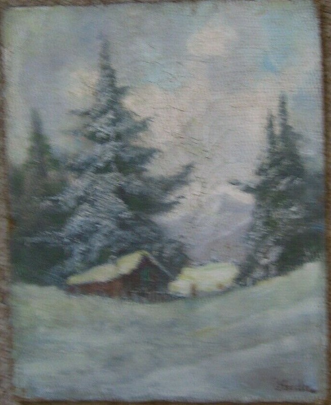Herda Winter Landscape Hut Alps Fir Snow Frost Mountains Antique Signed