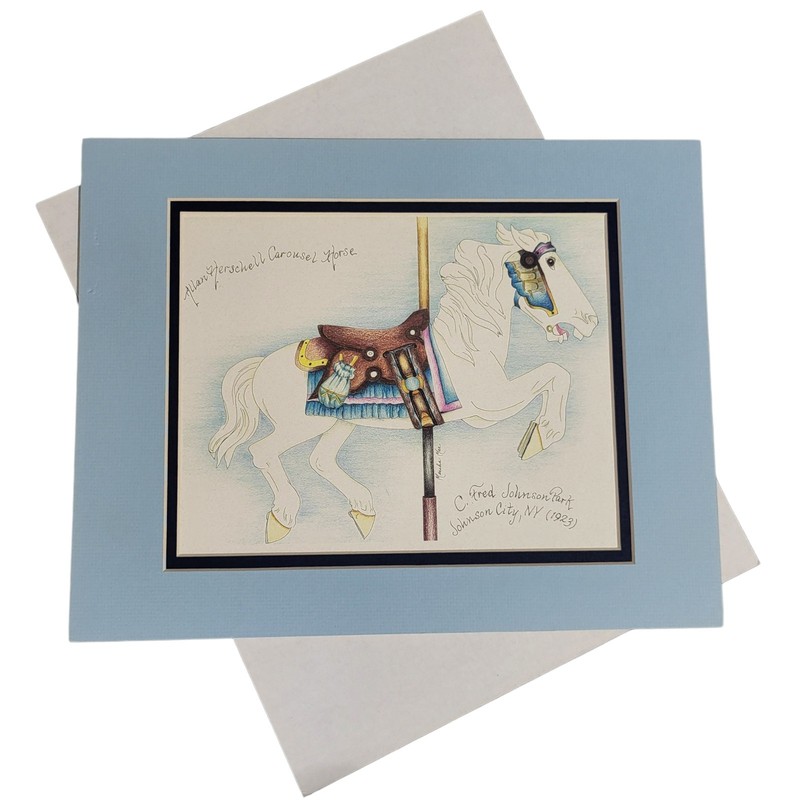 Allan Herschell Carousel Horse Watercolor Painting Wall Art 11×14 Matted Signed