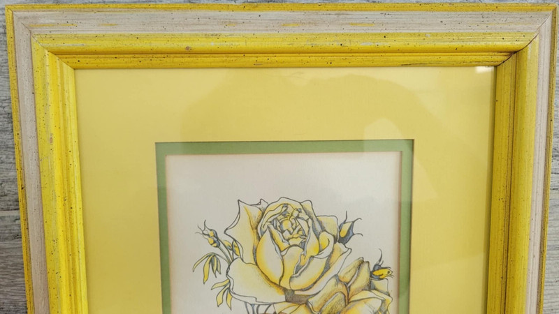 Vtg 1973? Paul Richards Yellow Roses Floral Watercolor Painting Signed Framed gallery