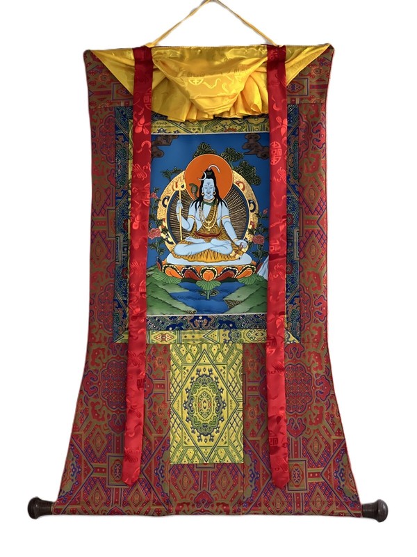 LORD SHIVA/ SHANKAR/ MAHADEVA ORIGINAL HINDU PAINTING WITH PREMIUM SILK BROCADE