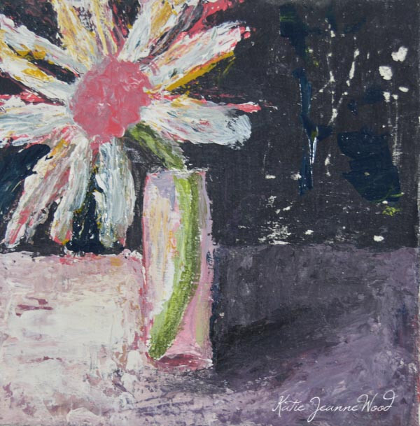 Dark Flower Painting Mini 4×4 Original Floral Daisies Palette Knife Art