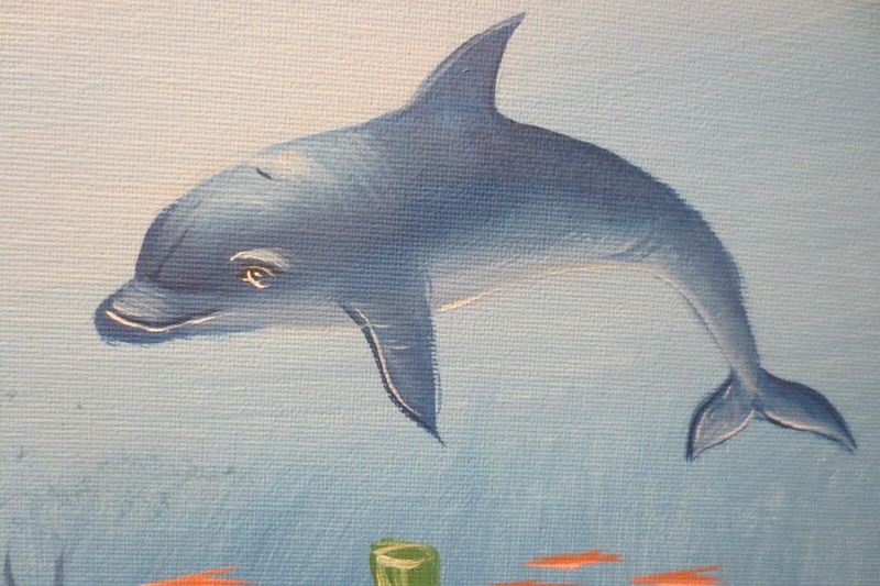 LOW PRICE 24"X20 SIGNED, LOIS T "DOLPHIN SEA LANDSCAPE” ORIG OIL PAINTING CANVAS gallery