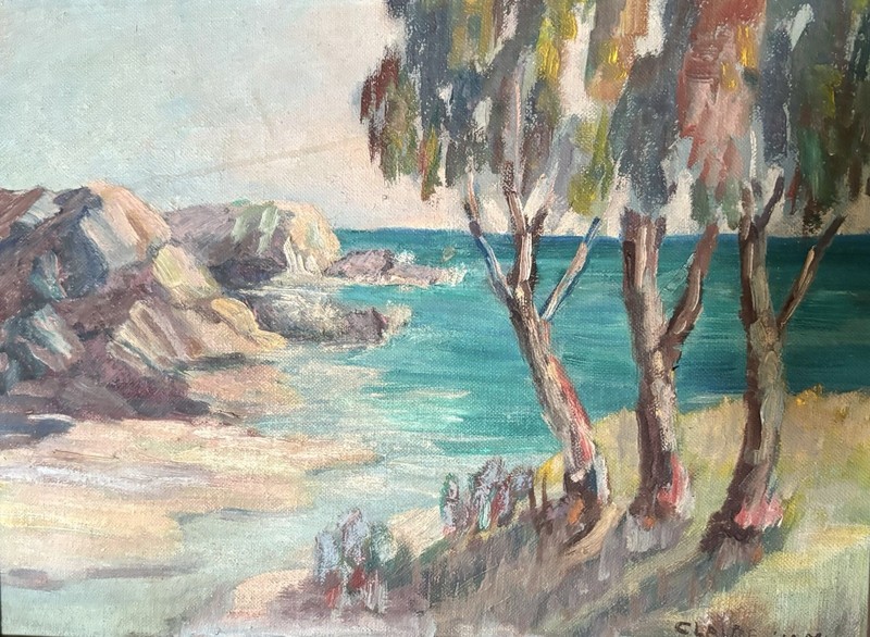 california plein air O/C Attached to Board by Claire Healy Hartley (1876-1962)
