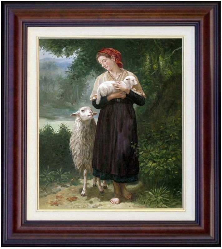 Framed, Bouguereau the Shepherdess Repro. Hand Painted Oil Painting 20x24in
